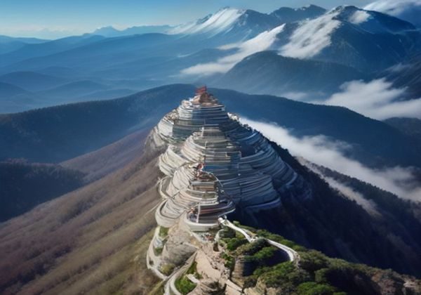 玄幻仙侠风格场景，云雾缭绕的山峰与修仙道场，体现玄幻高h题材的奇幻世界观与情感设定